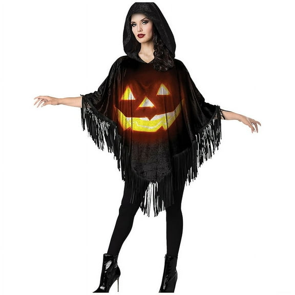 Fun World Poncho Jack-O-Lantern Instant Women's Halloween Fancy-Dress Costume for Adult, One Size