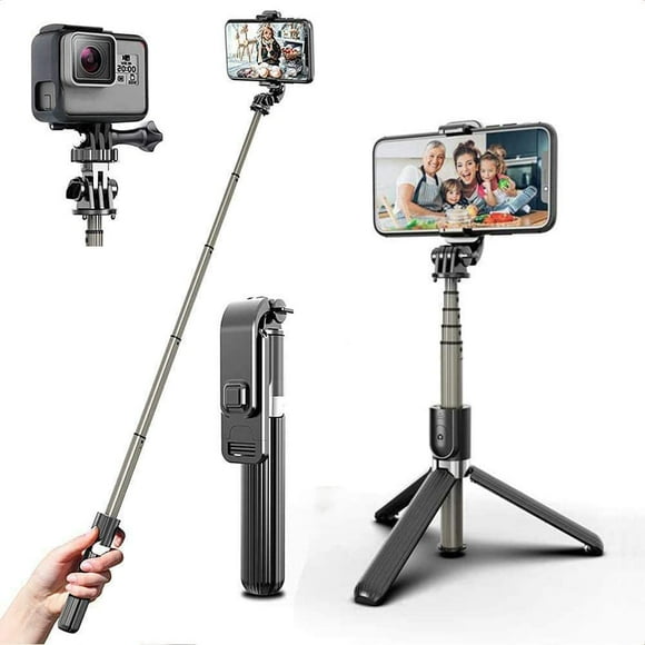 Selfie Stick Tripod with Exchange ? Mount Exchangeable Head, IBAOLE Compact Portable All in One Bluetooth Selfie Stick; Travel VLOG Tiktok; compatible with Apple iPhone/Samsung Galaxy/Google Pixel