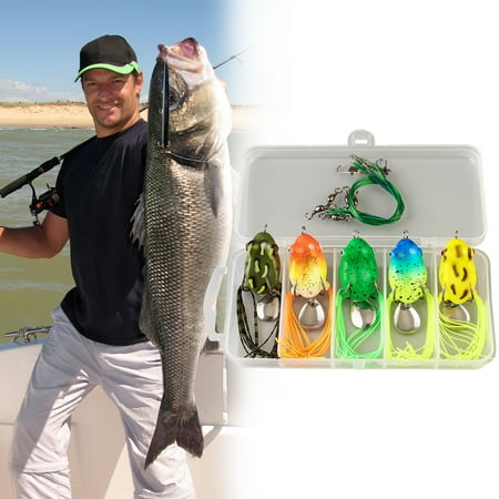 Zhuitw 5Pcs Frog Soft Fishing Lures with Double Hooks Soft Ray Frog Swimbait Frog Spoon Fishing Baits for Saltwater Freshwater