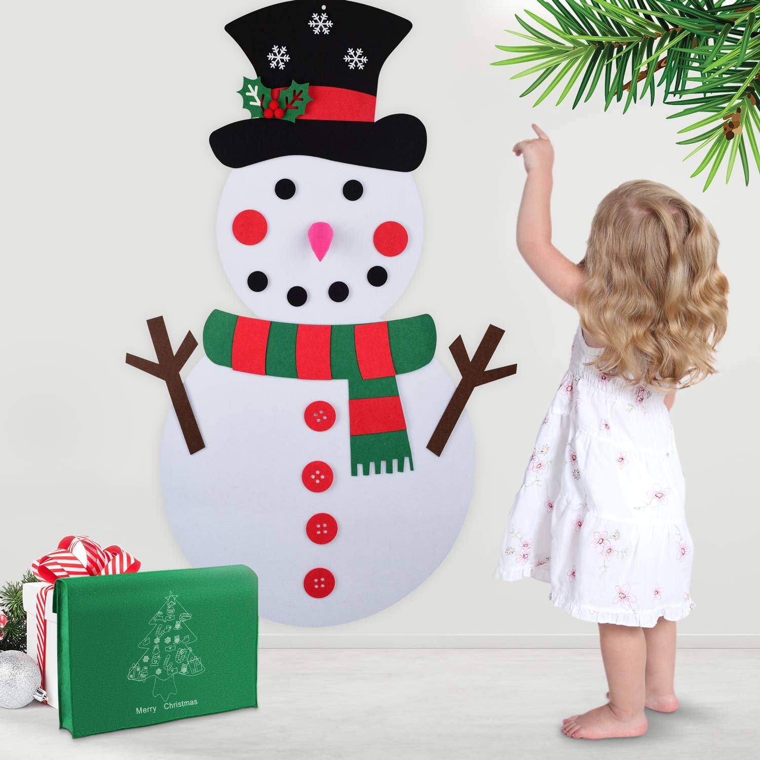 Kids Gifts Diy Felt Snowman Detachable Xmas Ornament Wall Hanging Games For  Christmas Decorationsred Green Scarf