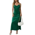 thumbnail image 1 of RXMEKW Robe Maxi en Satin pour Femmes avec Col Bénitier et Bretelles Spaghetti, Robe de Soirée Ajustée Unie pour Invitée de Mariage et Cocktail, 1 of 8