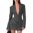 thumbnail image 2 of Women'S Knit Bodycon Dress Long Sleeve V Neck Bodycon Sheath Dress Elegant Party Mini Dress Gray M, 2 of 9
