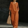 thumbnail image 2 of Guluxicc Women's 2-Piece Outfit Sets V-Neck 3/4 Sleeve Blouse and Wide Leg Pants Casual Loungewear Suit, 2 of 7