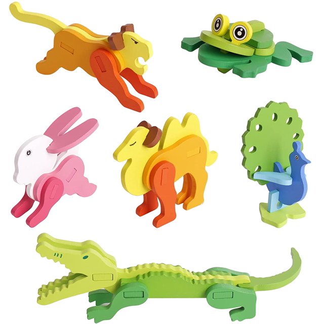 Paquete de 6 rompecabezas de animales 3D para niños de 3 4 5 6 años de edad, rompecabezas de madera para niños pequeños, juguetes educativos preescolares de aprendizaje temprano, regalo para niños y niñas. Zhivalor WRLF-292