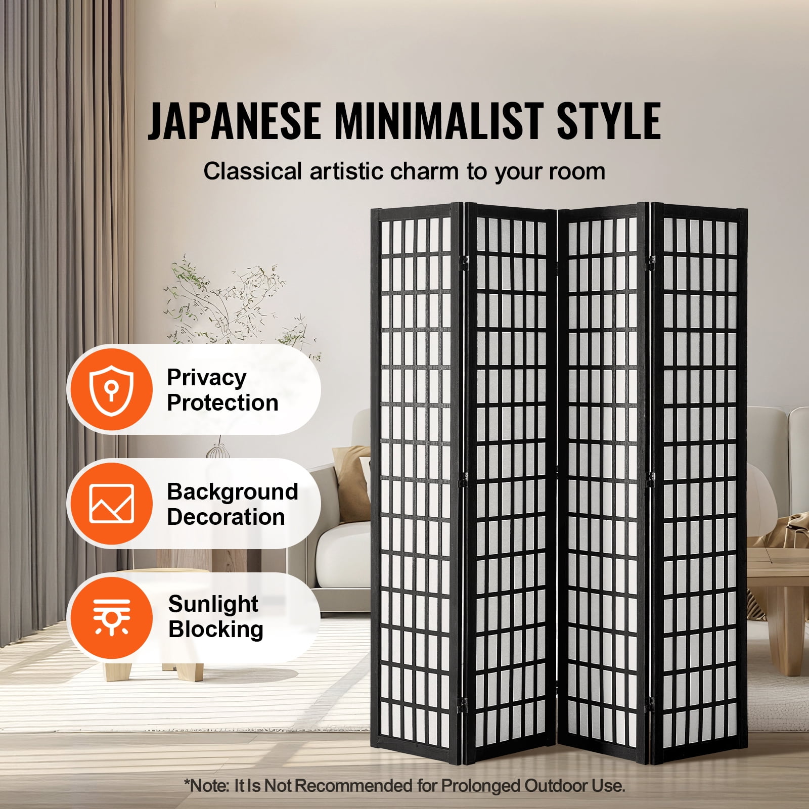 KFFKFF Partition Screen, Quadruple Panel Oriental Room Separator, Indoor Foldable Wooden Privacy Barrier, Portable Decorative Dividers, Ideal for Home Office, Dining Area, and Sleeping Quarters