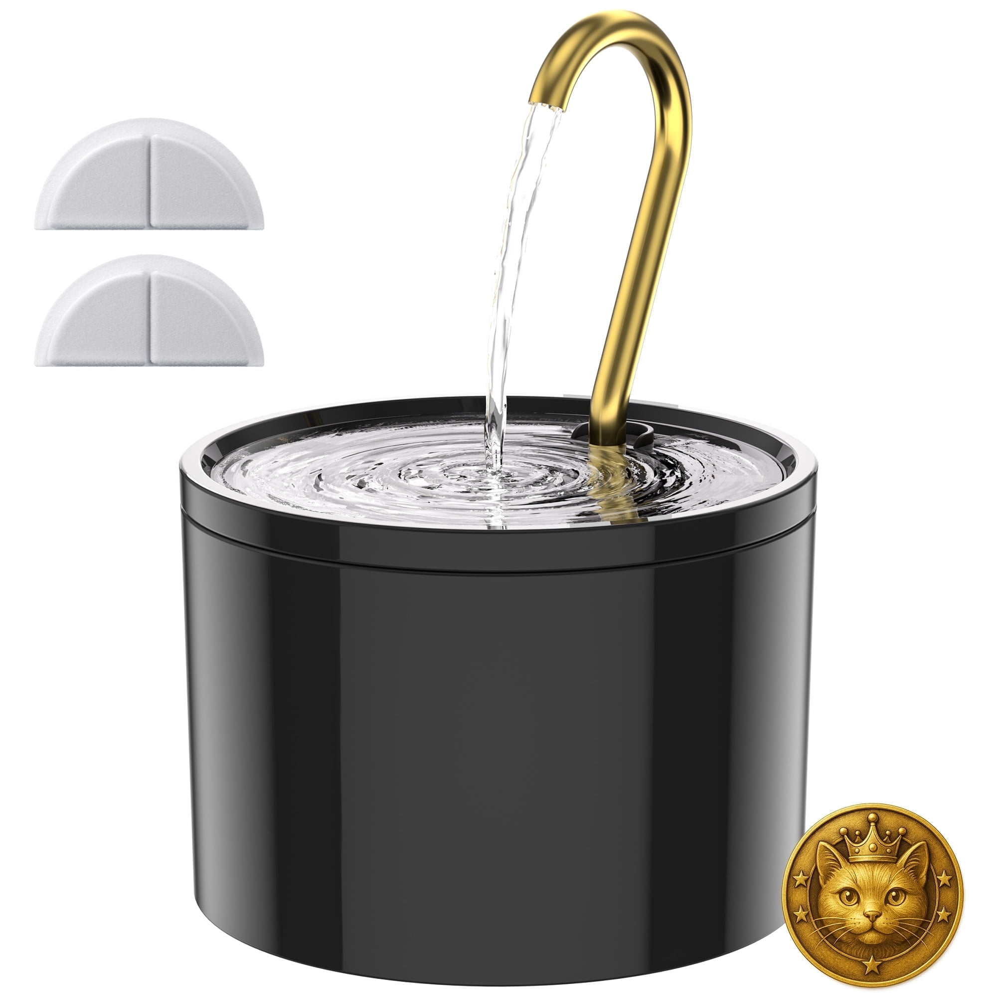 FURCLAN Ceramic Cat Water Fountain - Ultra-Quiet 1.2L/41oz Automatic Pet Fountain with Pure Copper Spout, BPA-Free Non-Toxic Ceramic Bowl for Cats & Puppy ,Black