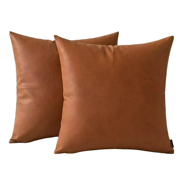 Fundas decorativas de cojines de cuero sintético marrón de 18 x 18 para sofá, fundas cuadradas para sofá y dormitorio