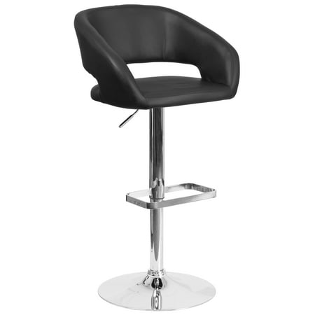 Flash Furniture Erik Contemporary Black Vinyl Adjustable Height Barstool with Rounded Mid-Back and Chrome Base