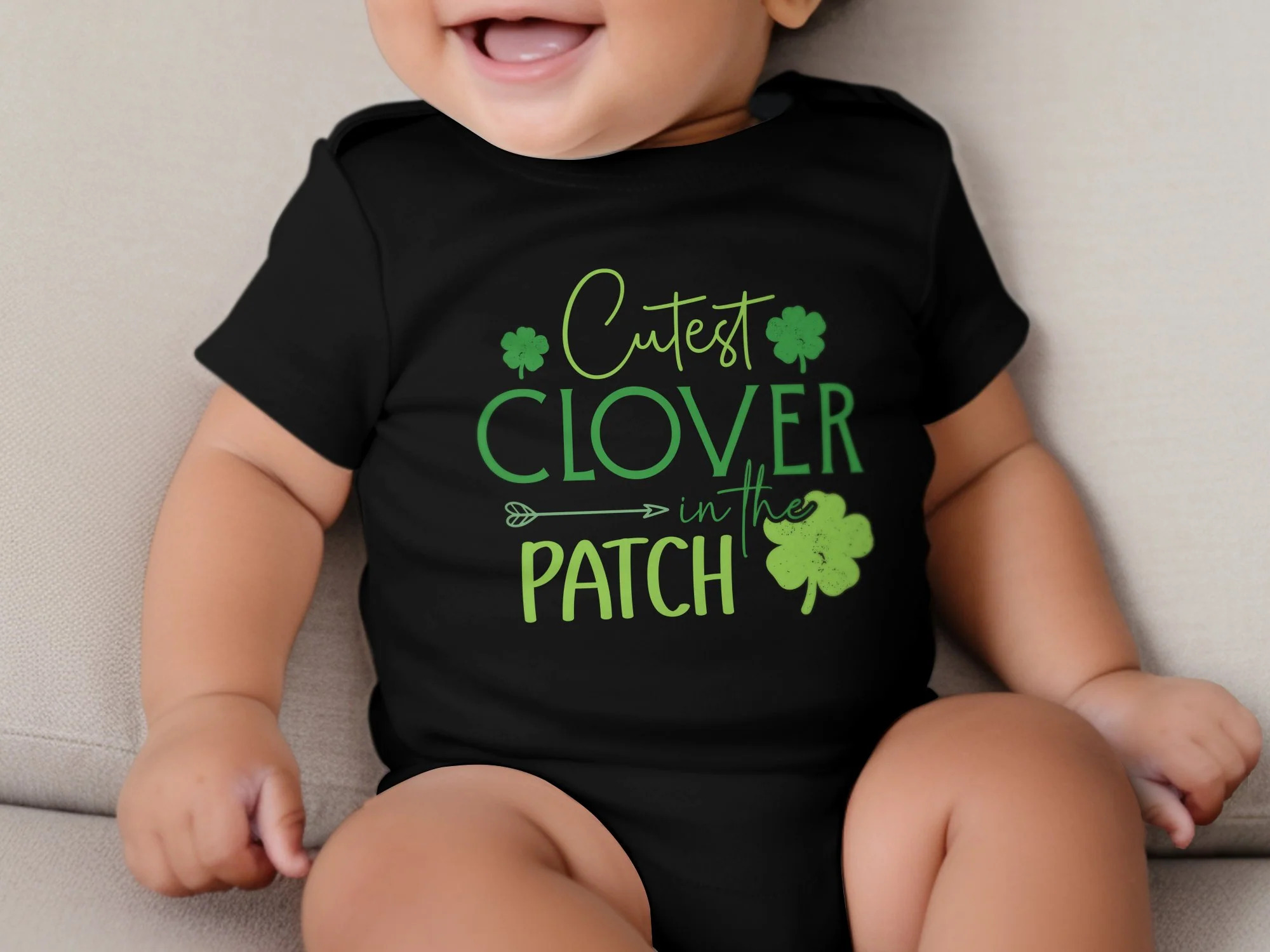St. Patrick's Day Baby Onesie, Cutest Clover in the Patch Graphic, Green Clover, Newborn to Toddler Sizes Available