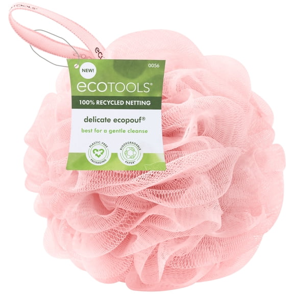 EcoTools Delicate EcoPouf Bath Loofah, Pink, Recycled Plastic Netting