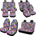 thumbnail image 3 of Uorisanigo Rainbow Floral 10 Pack Car Seat Covers with Auto Seat Belt Cover and Steering Wheel Cover Auto Water Cup Pad Chapstick Holder Soft Cars Interior Accessories Universal Fit Car SUV, 3 of 7