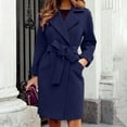 thumbnail image 2 of IROINNID Trench Coat for Women Fall Winter Woolen Coat Casual Trench Coat with Waistband Stylish Elegant Outerwear,Dark Blue, 2 of 8