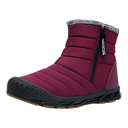 

Povozer Mens Snow Boots Waterproof Winter Boots for Men Lined Warm Ankle Boots Zipper Closure Slip on Outdoor Boot(Red 7.5)