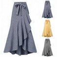 thumbnail image 5 of Arlun Plaid Maxi Skirts for Women High Waisted A Line Irregular Ruffle Hem Long Skirt with Bow Belt Trendy and Tall Spring Casual Skirts Navy XXL, 5 of 5
