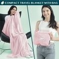 thumbnail image 2 of PAVILIA Travel Blanket Pillow in Soft Bag with Pockets, Airplane Blanket Set, Plane Blanket Compact Packable, Flight Essentials Car Pillow, Travelers Accessories Gifts, Luggage Strap, Light Pink, 2 of 8