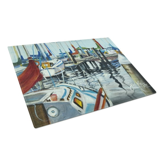 Caroline's Treasures Orange Sail Sailboats Glass Cutting Board Large