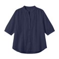 thumbnail image 3 of Uootdi Linen Tops for Women Mandarin Collar Half Sleeve Floral Embroidered Stripe Womens Tops Relaxed Fit Lightweight Womens Shirts for Women, 3 of 6