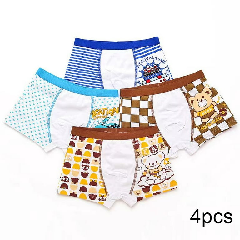 Godderr 4PCS 2-12 Years Boys Underwear Briefs for Baby Kids,Antibacterial  Cotton Cartoon Print Shorts,Toddler Boys Underwear Boxer Briefs