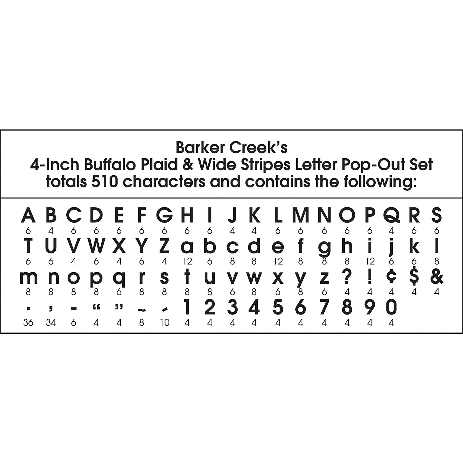 Barker Creek Buffalo Plaid & Wide Stripes 4" Letter Pop-outs - 510 Characters
