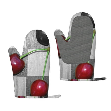 

Junzan Cherries laid for Oven Mitts 2 Piece Set BBQ Gloves Grilling Gloves Heat Resistant Oven Gloves Kitchen Silicone Oven Mitts for Barbecue/Cooking/Baking