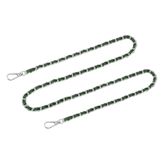 Uxcell Purse Chain Strap, 47" Leather Iron Flat Chain Strap Handbag Chains Purse Straps for Shoulder Bags and Cross Body Bags Replacement Strap (Green Strap   Silver Chain)