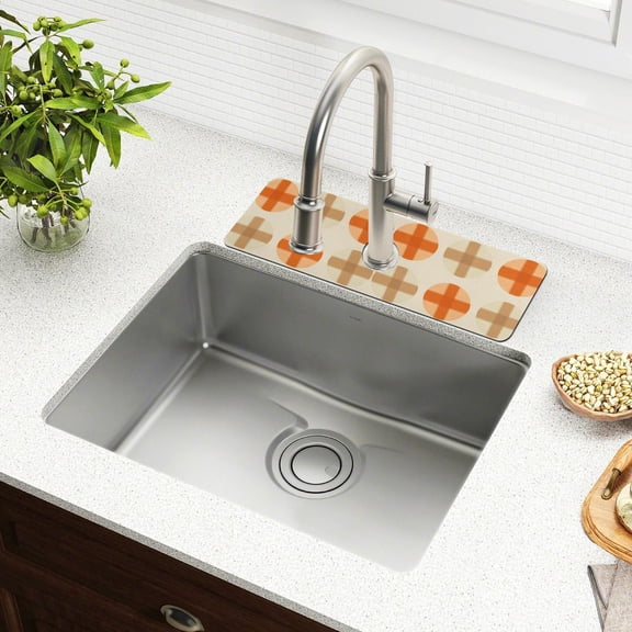 Yayeee Faucet Mat for Kitchen Sink 14.7" Diatomite Long Splash Guard Pad, Beige Geometric Pattern