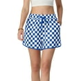 thumbnail image 2 of JWD Women's Checkered Shorts Elastic Waist with Drawstring Plaid Short Pants Beach Summer with Pockets Royal Blue White 2XL, 2 of 6