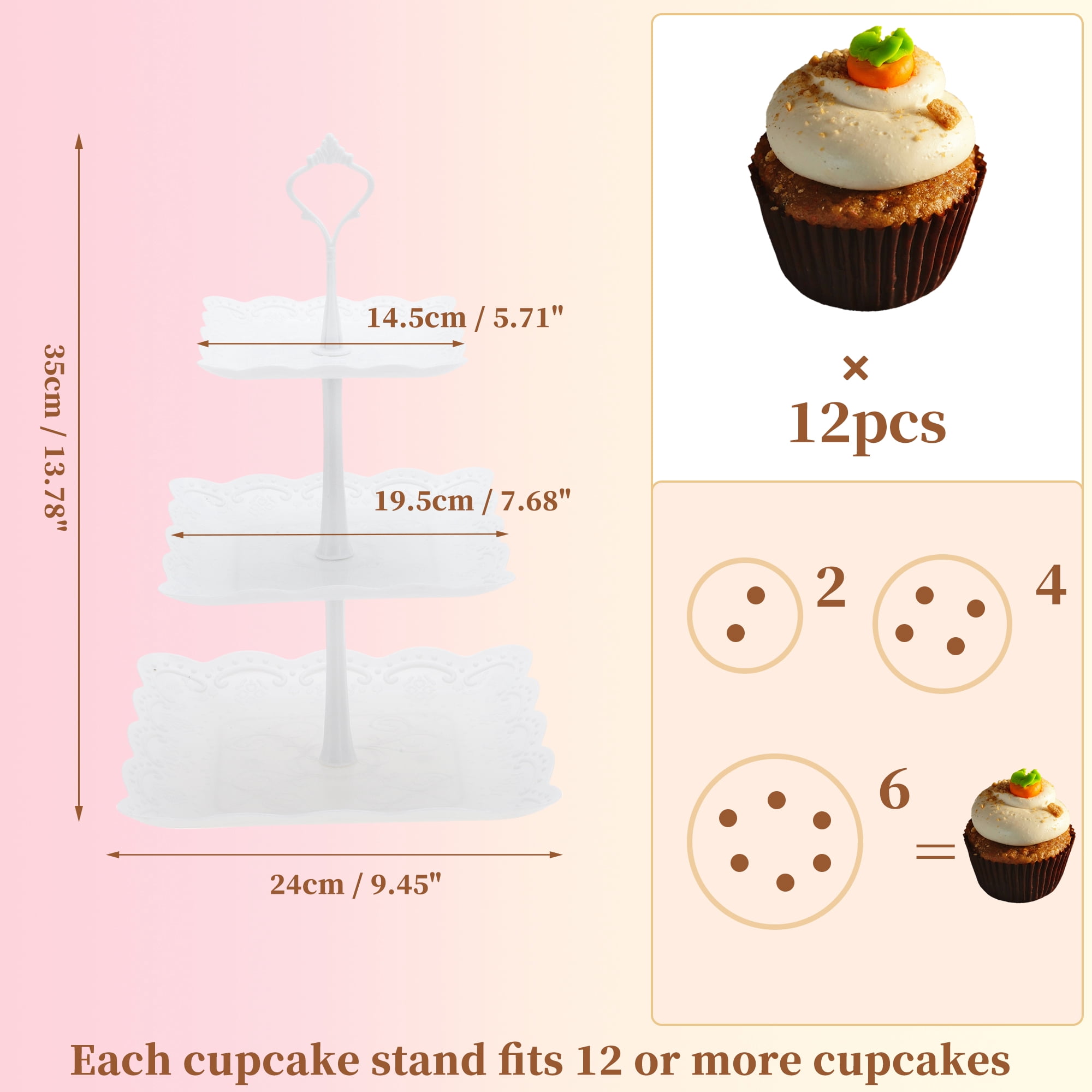 Unique Bargains 3 Tier Cupcake Stand Holder Square Tower with Tiered Serving Tray
