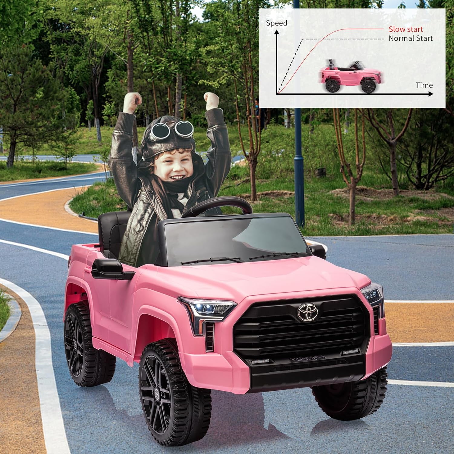 NEILA Toyota Licensed 12V Kids Ride on Truck Car Battery Powered Electric Fun Toys with Remote Control, Spring Suspension, 3 Speeds, LED Lights, Ride on Toy for 3-8 Years Boys & Girls (Pink)