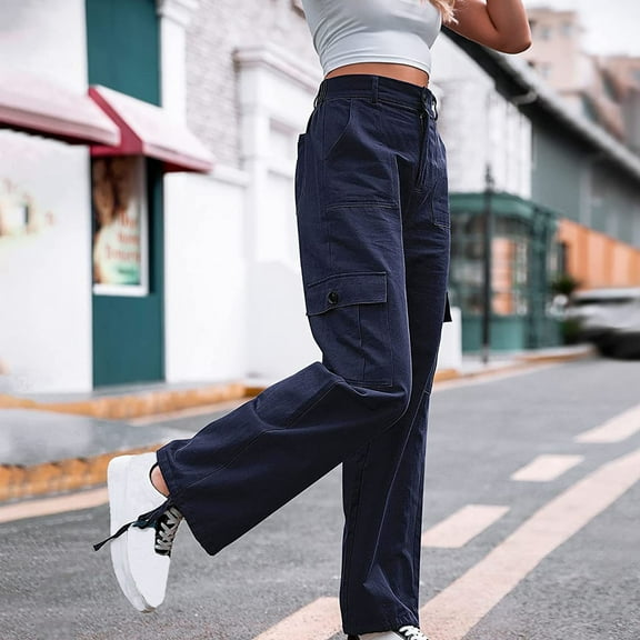 qolati Women's High Waisted Cargo Pants Baggy Stretchy Straight Wide Legs Lounge Trousers Casual Travel Hiking Workout Joggers Pants with Pockets