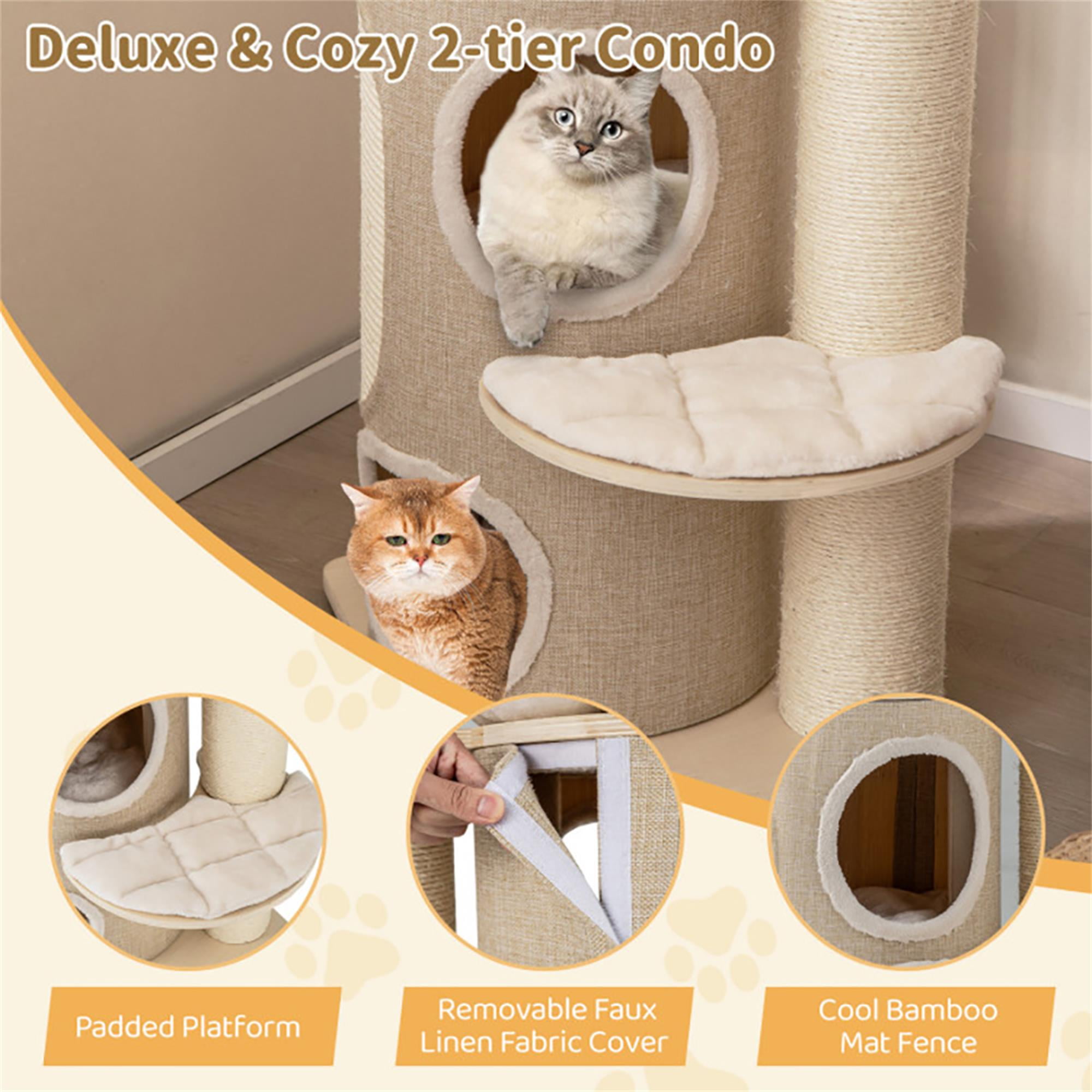Kadyn 61" Cat Tree with Scratching Post, Cat Tower with with 2 Stoery Cat Condo and Top Perch, Multi-Platform Cat Tree House, Beige