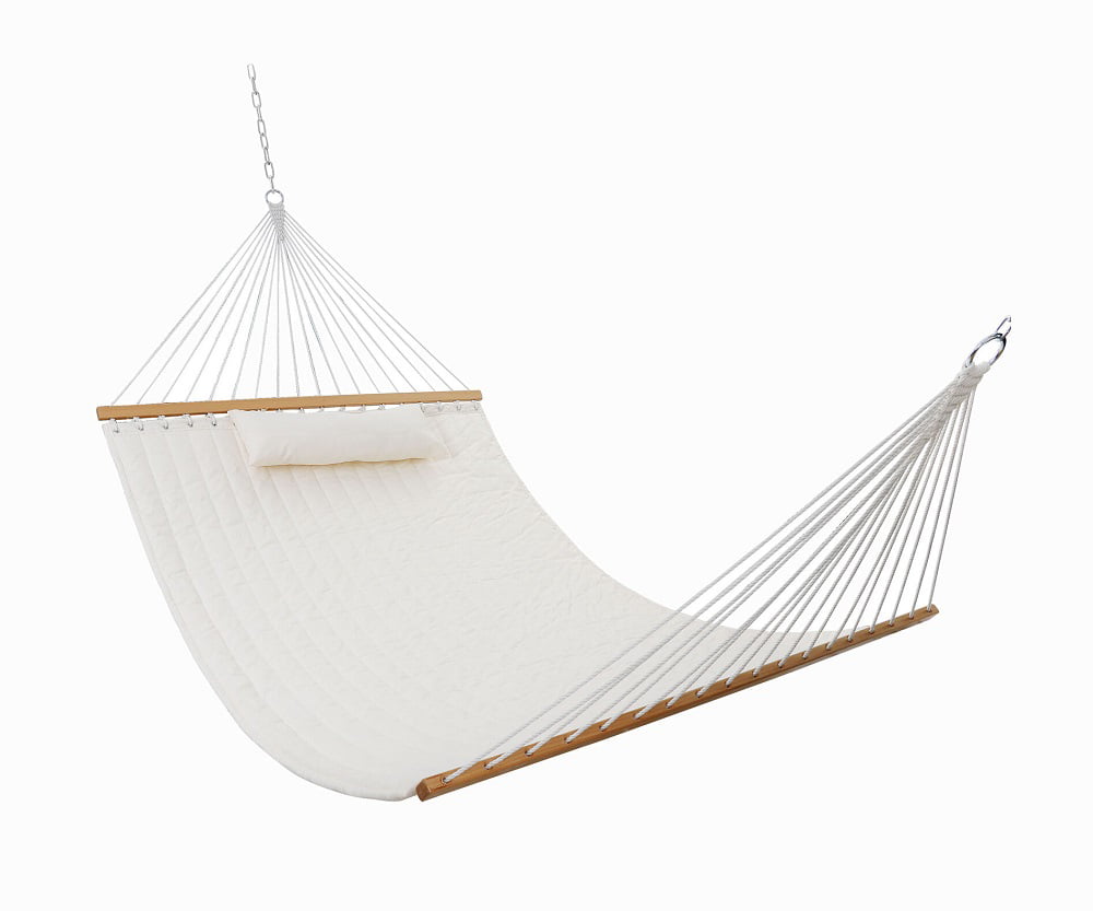 Ohuhu Double Hammock Quilted Fabric Swing with Strong Curved-Bar Bamboo & Pillow 