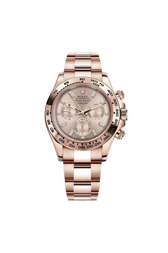 Pre-Owned Rolex Daytona Rose Gold with Pink Champagne Dial with Diamond Baguette Hour Markers 116505