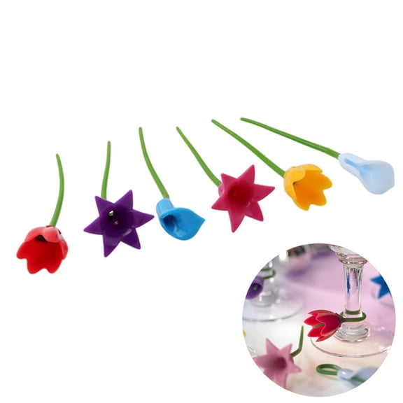 HONITANO 6Pcs Creative Silicone Cup Markers for Wine Glass Reusable Non-Scratch Flower Shape Party