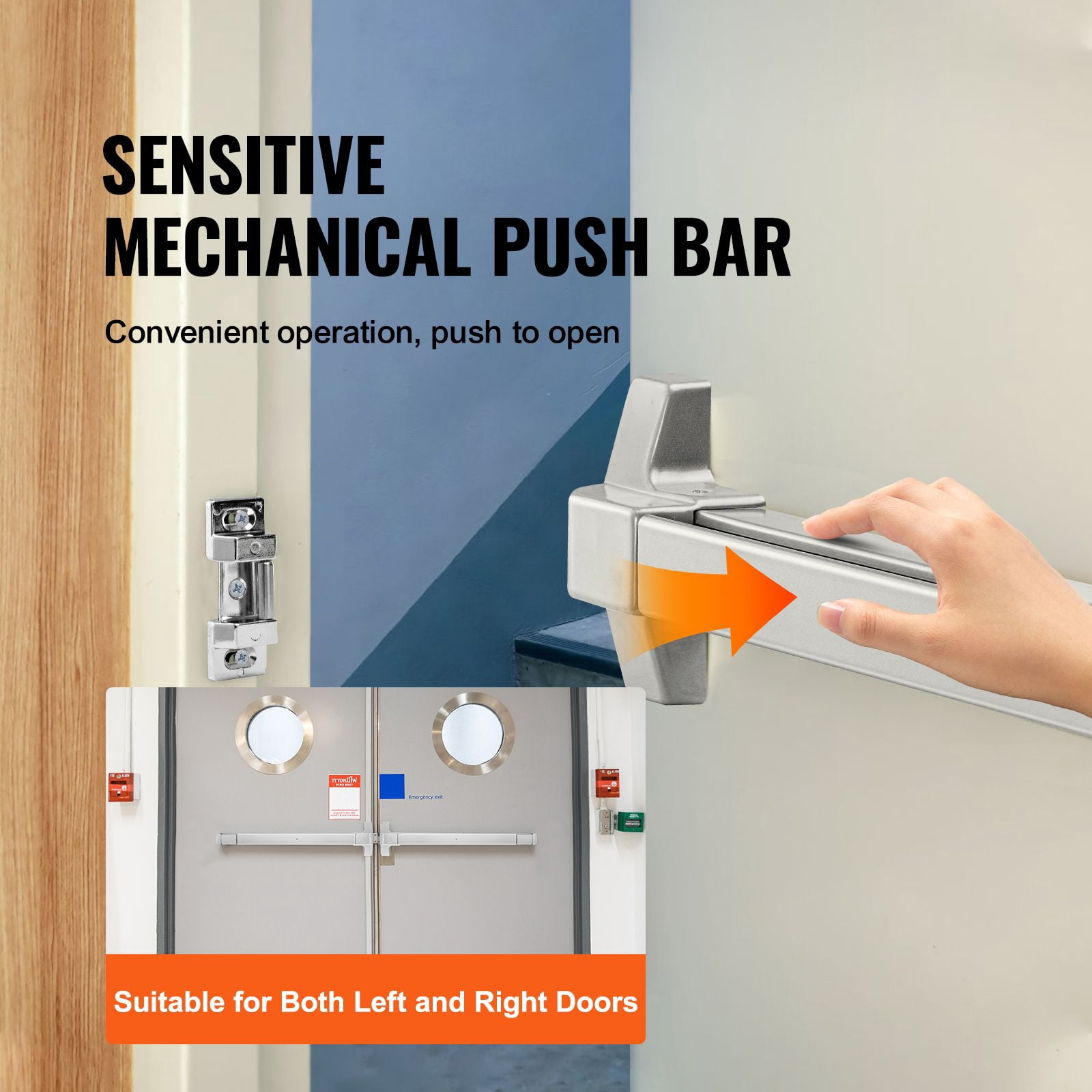 Heavy-Duty Push Bar Panic Exit Device with Carbon Steel, 27.5" Length, for Wood/Metal Emergency Doors