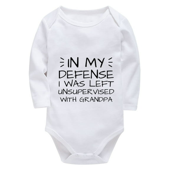 In My Defense I Was Left Unsupervised With Grandpa Baby Newborn Outfit Long Sleeve Unisex Clothes White Clothes for Baby Boy