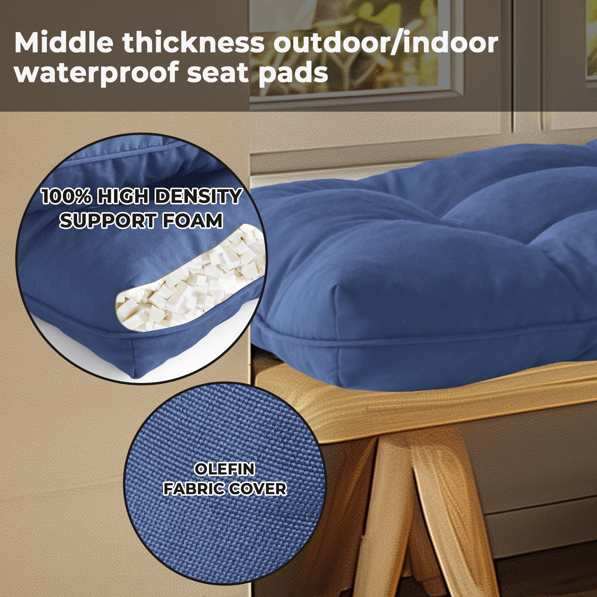 UNIKOME 44.5" x 19" Navy Outdoor Bench Seating Cushion, Water Resistant