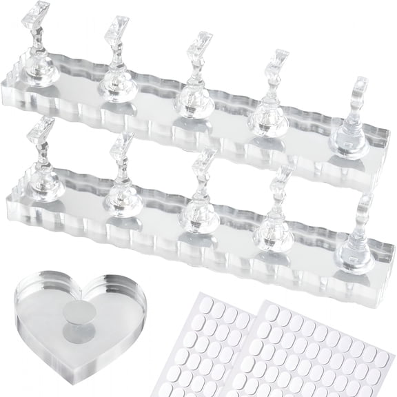 Magnetic Nail Stand Kit for Press On Acrylic Nails, Heart Shaped Nail Holder for Painting & Display, Includes 200 Pcs Double Sided Tape & 2 Acrylic Bases for Nail Art Supplies