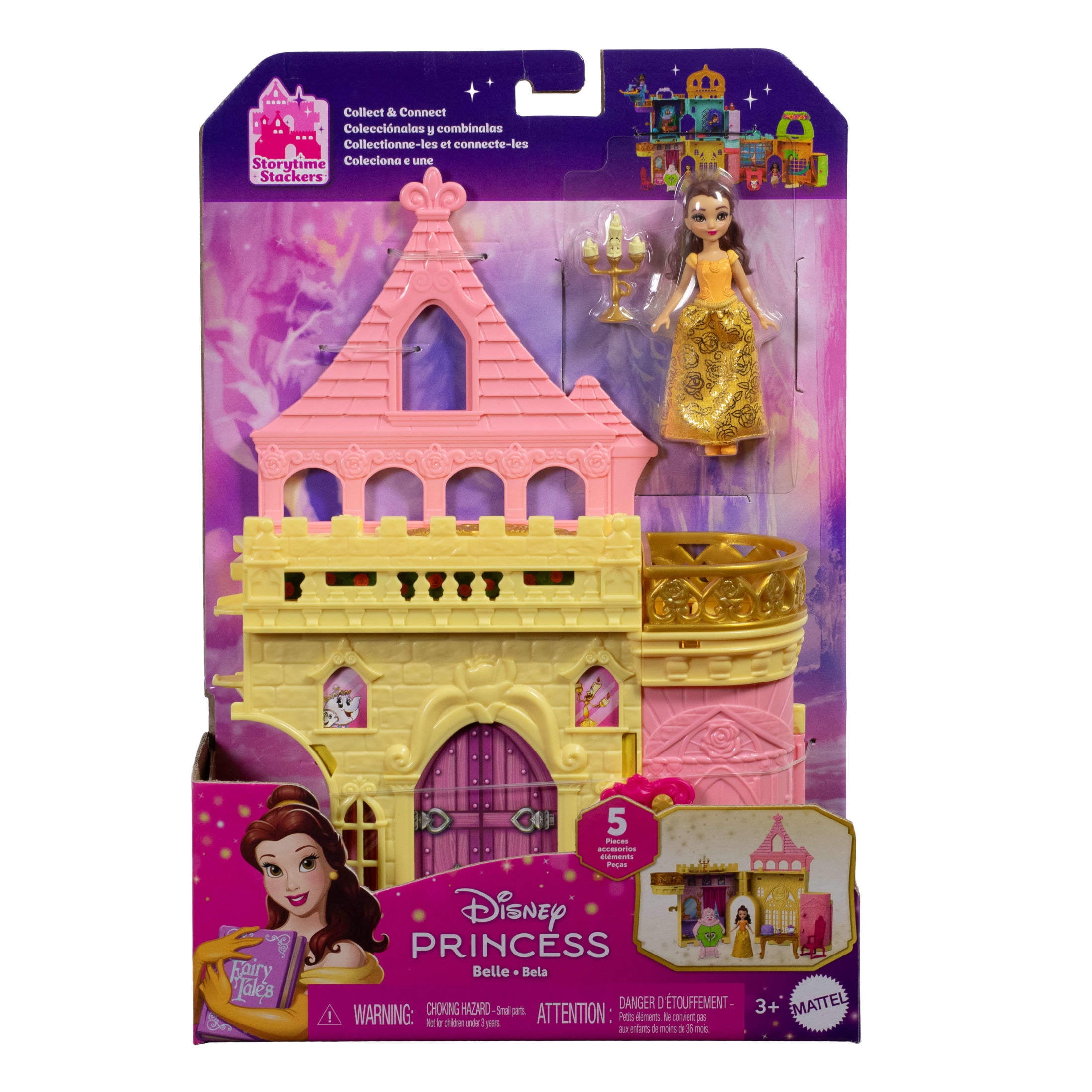 Disney Princess Storytime Stackers Playset, Belle's Castle Dollhouse with Small Doll & 9 Pieces