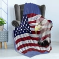 thumbnail image 4 of American Flag Soft Flannel Fleece Throw Blanket, Bless America Banner in the Wind Eagle Double Exposure Citizen Image, Cozy Plush for Indoor and Outdoor Use, 50" x 60", Multicolor, by Ambesonne, 4 of 5
