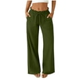 thumbnail image 2 of Oksale Casual Linen Pants for Women Petite Loose Straight Leg Summer Pants with Pockets Elastic Drawstring High Waisted Vacation Pants Army Green 2XL, 2 of 6