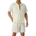 thumbnail image 2 of Sunloudy Conjunto de traje de 2 piezas para hombre, camisa de manga corta con cuello vuelto de color sólido + pantalones cortos para el verano Sunloudy  S/M/L/XL/XXL, 2 of 9