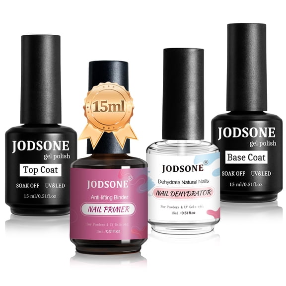 JODSONE 4 Bottles 15ML Nail Primer Base Coat Glossy Top Coat Quick Drying Long Lasting DIY Nail Art Supplies Transparent Manicure Gift For Nail Art Lovers