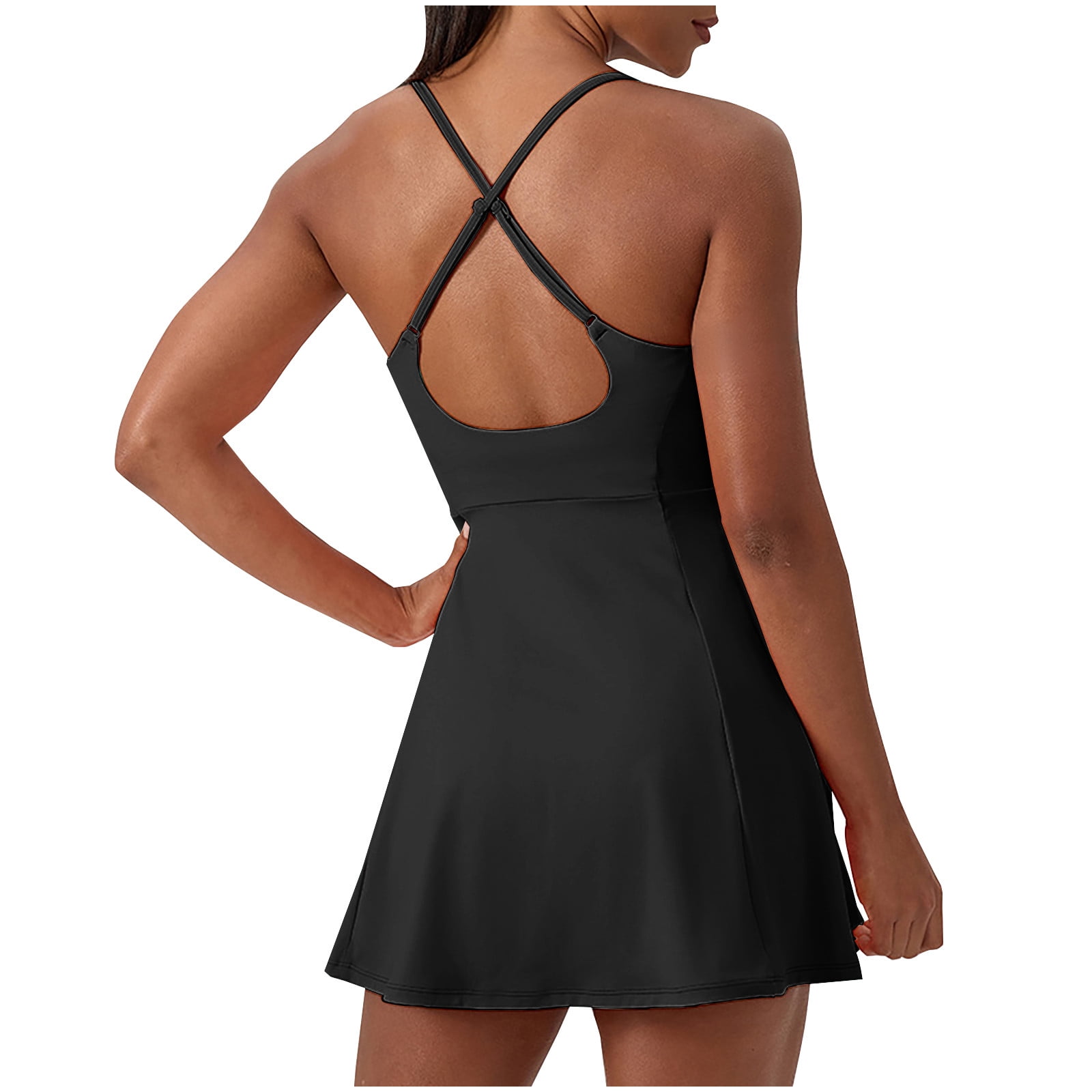 Aboser Womens Tennis Dress with Built in Bras Athletic Mini Romper Dresses Seamless Quick Dry Sports Dress Active Spaghetti Strap Workout Dresses