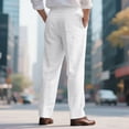 thumbnail image 4 of Nestiefly Men's Linen Dress Pants Lightweight Pleated Front Relaxed Fit Business Casual Slacks Trousers Summer Wedding Party White L, 4 of 9