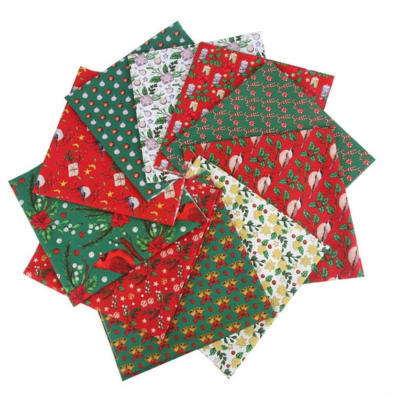 witspace 10 Pieces Christmas Cotton Bundles 25 x 25 cm Quilting Fabric Sewing Squares Bundle Multicolor Fabric Patchwork Christmas Tree Quarters Precut Santa Fabric Scraps for Christmas DIY