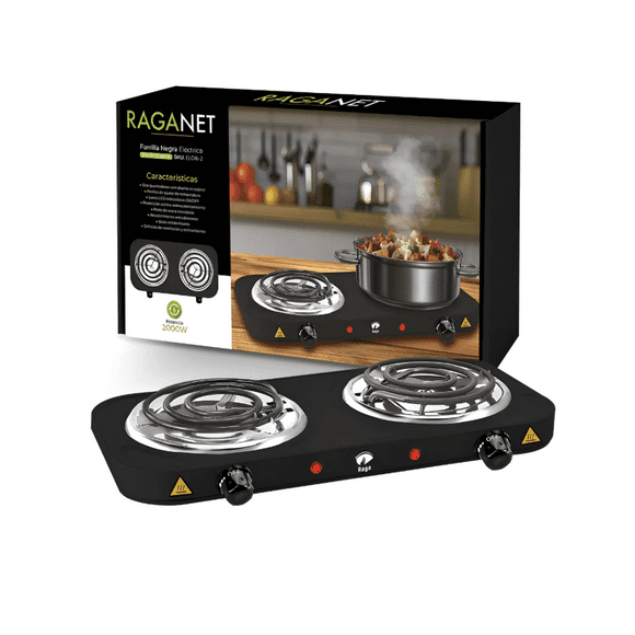 Parrilla Eléctrica 2 Quemadores Acero Inoxidable 2000w Color Negro