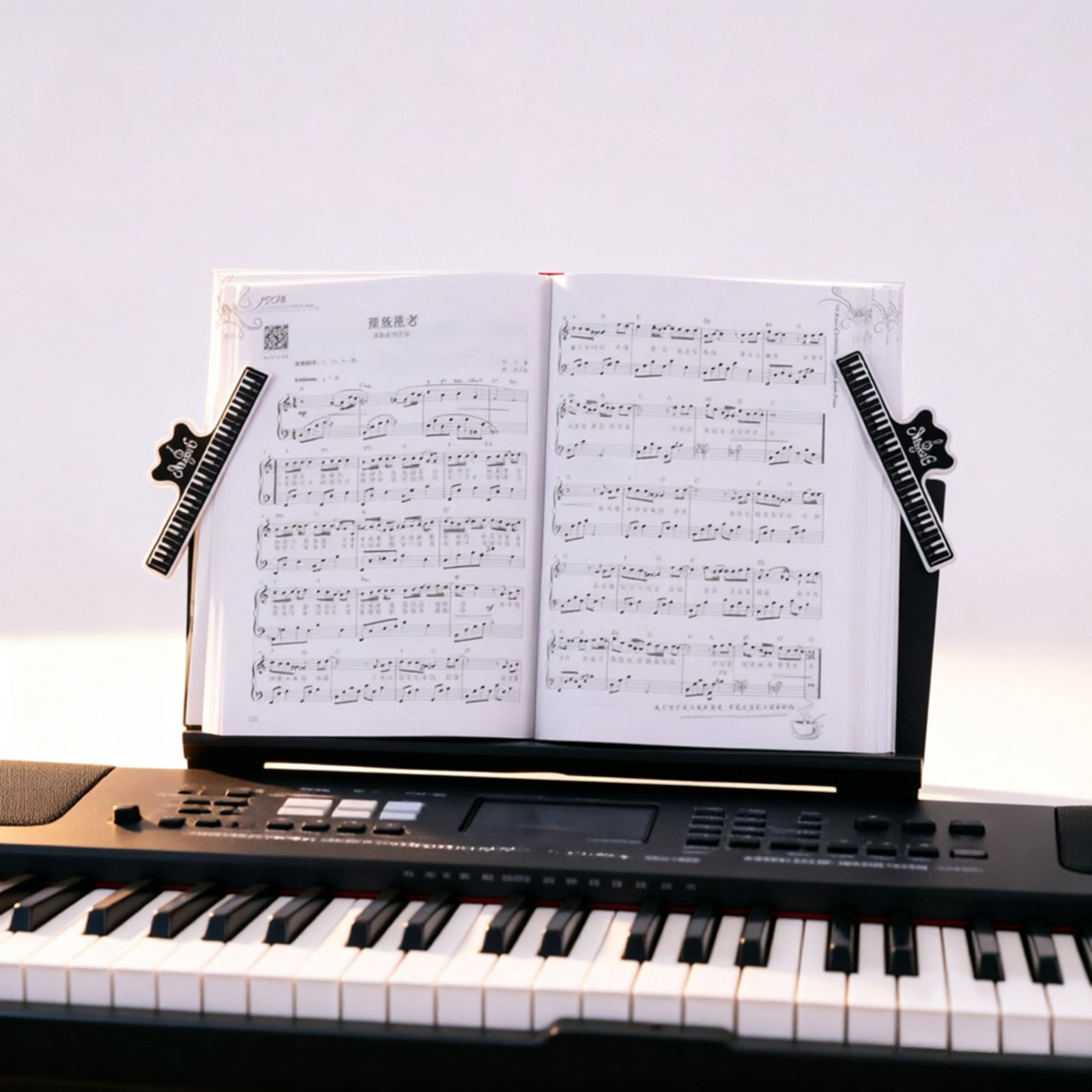 Keyboard Sheet Music Stand Attachment, Black Music Book Holder with Clips, Portable Piano Accessory for Holding Sheet Music Securely During Practice