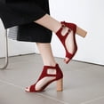 thumbnail image 5 of SACFOF Womens Suede Peep Toe Chunky Heels Ankle Booties Cut Out Chunky Block Heeled Sandals Comfortable & Stylish Peep Toe Sandal, Ideal for Work, Parties & Casual Wear, 5 of 6