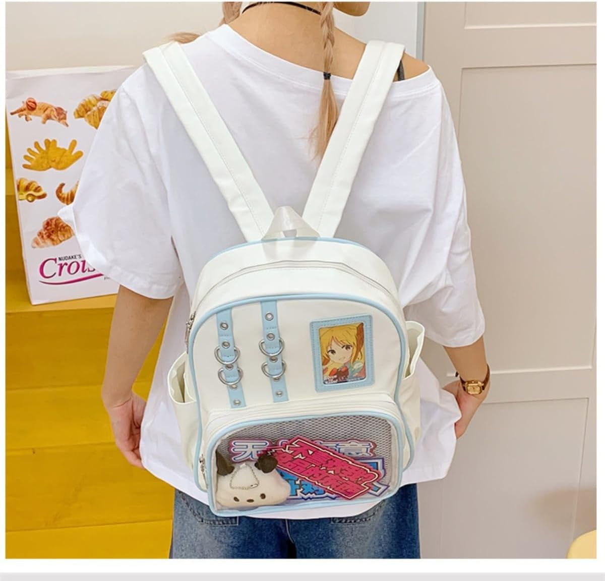 SPEKSEE Kawaii PU Ita Bag with Pin Display Y2K Women Badge Display Backpack, Suitable for Anime Exhibitions